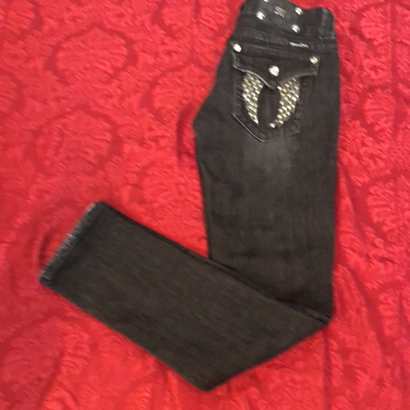Miss Me Sz 28 angel wing embellished black skinny jeans w/factory distressing 🧿 - Picture 14 of 16